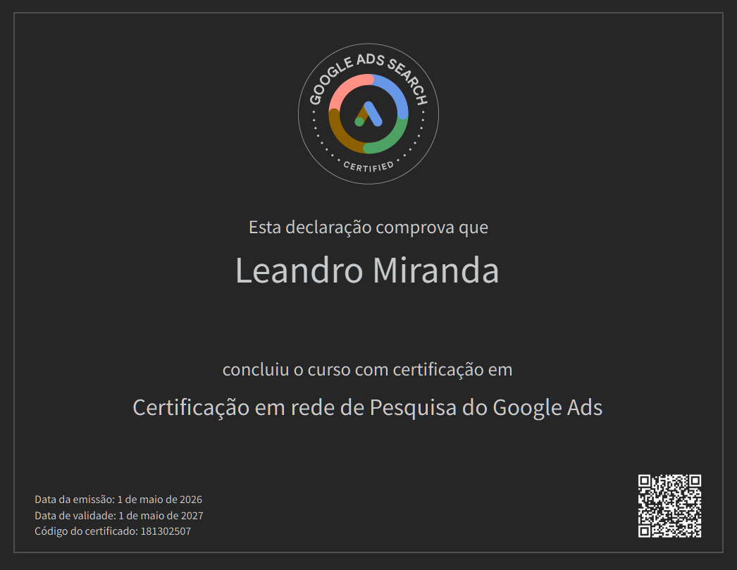 Certificação Google Ads Search — Leandro Miranda